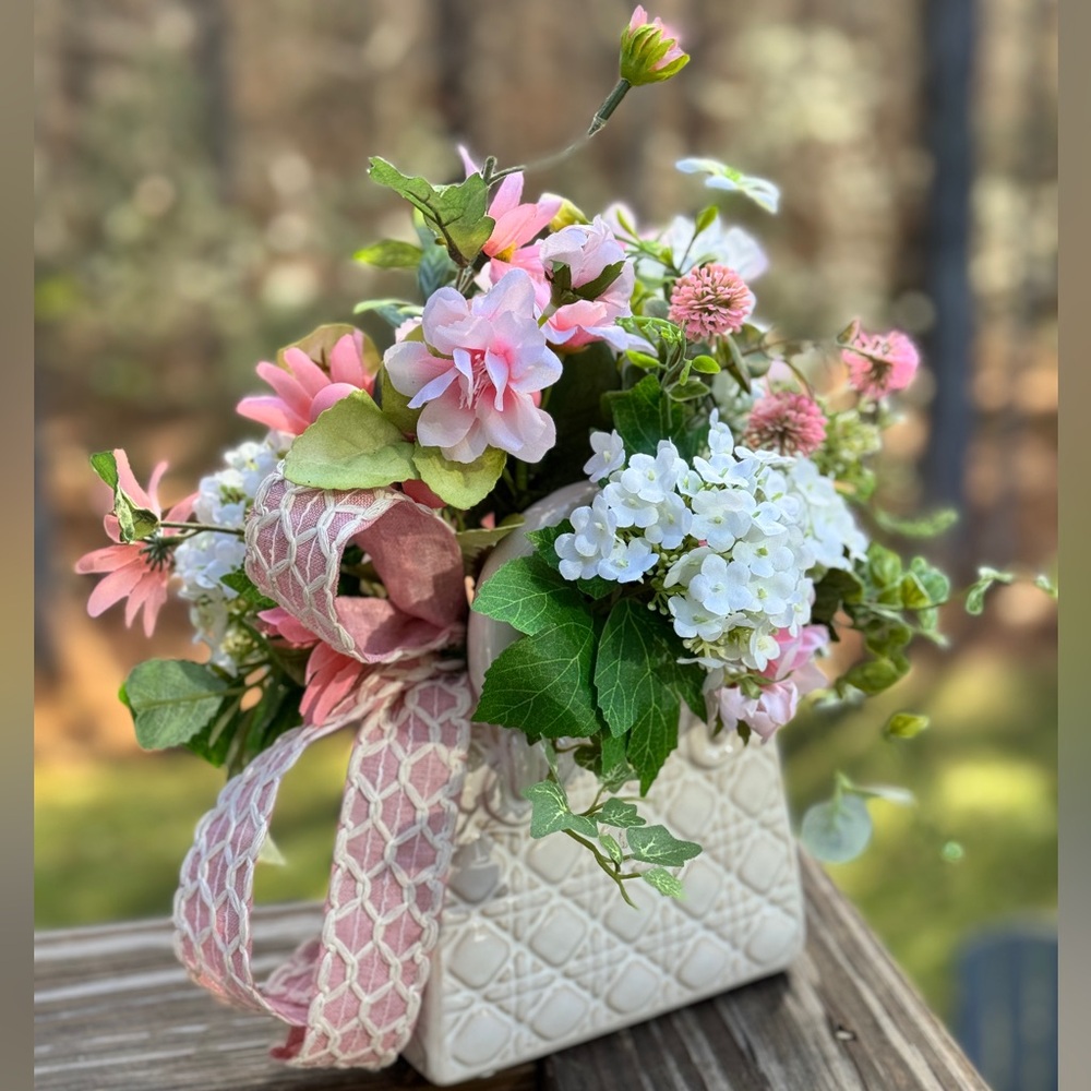 Elegant Floral Arrangement in White Quilted Vase